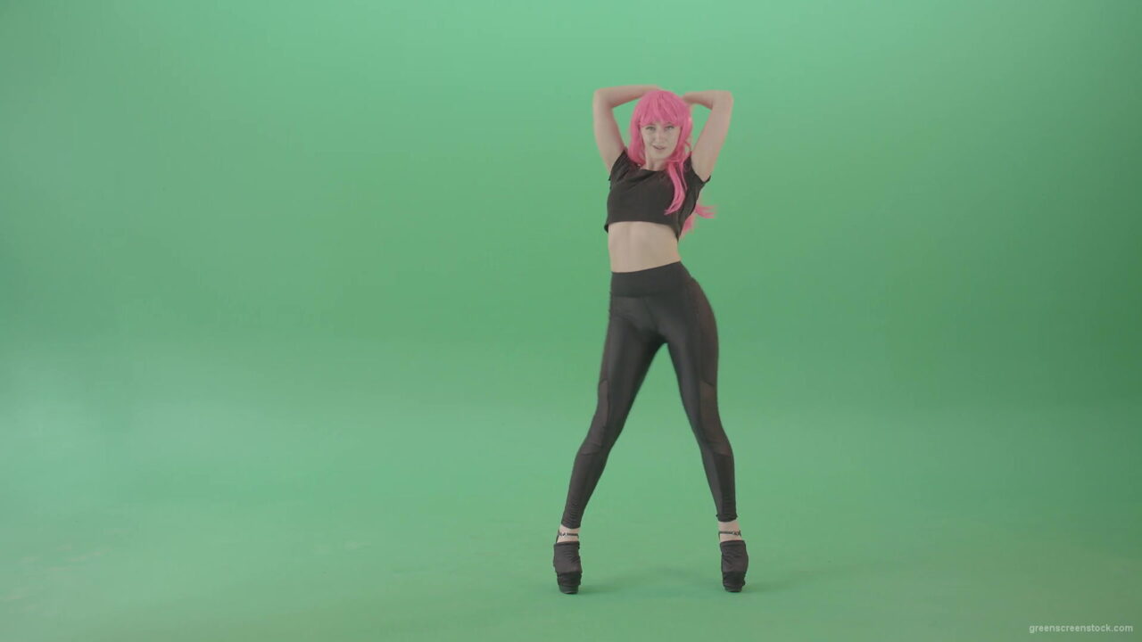 vj video background Pink-hair-girl-showing-sexy-moves-dancing-strip-on-green-screen-4K-Video-Footage-1920_003