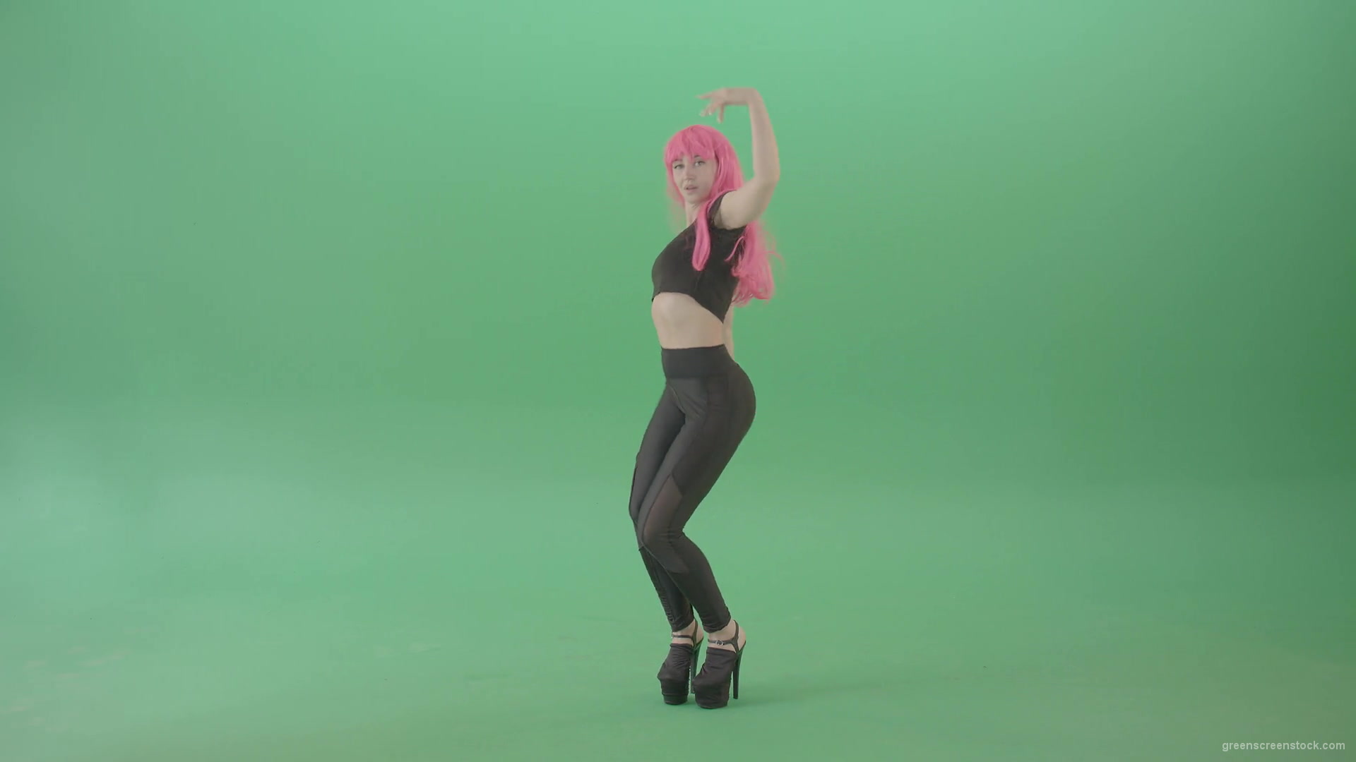 Pink-hair-girl-showing-sexy-moves-dancing-strip-on-green-screen-4K-Video-Footage-1920_004 Green Screen Stock