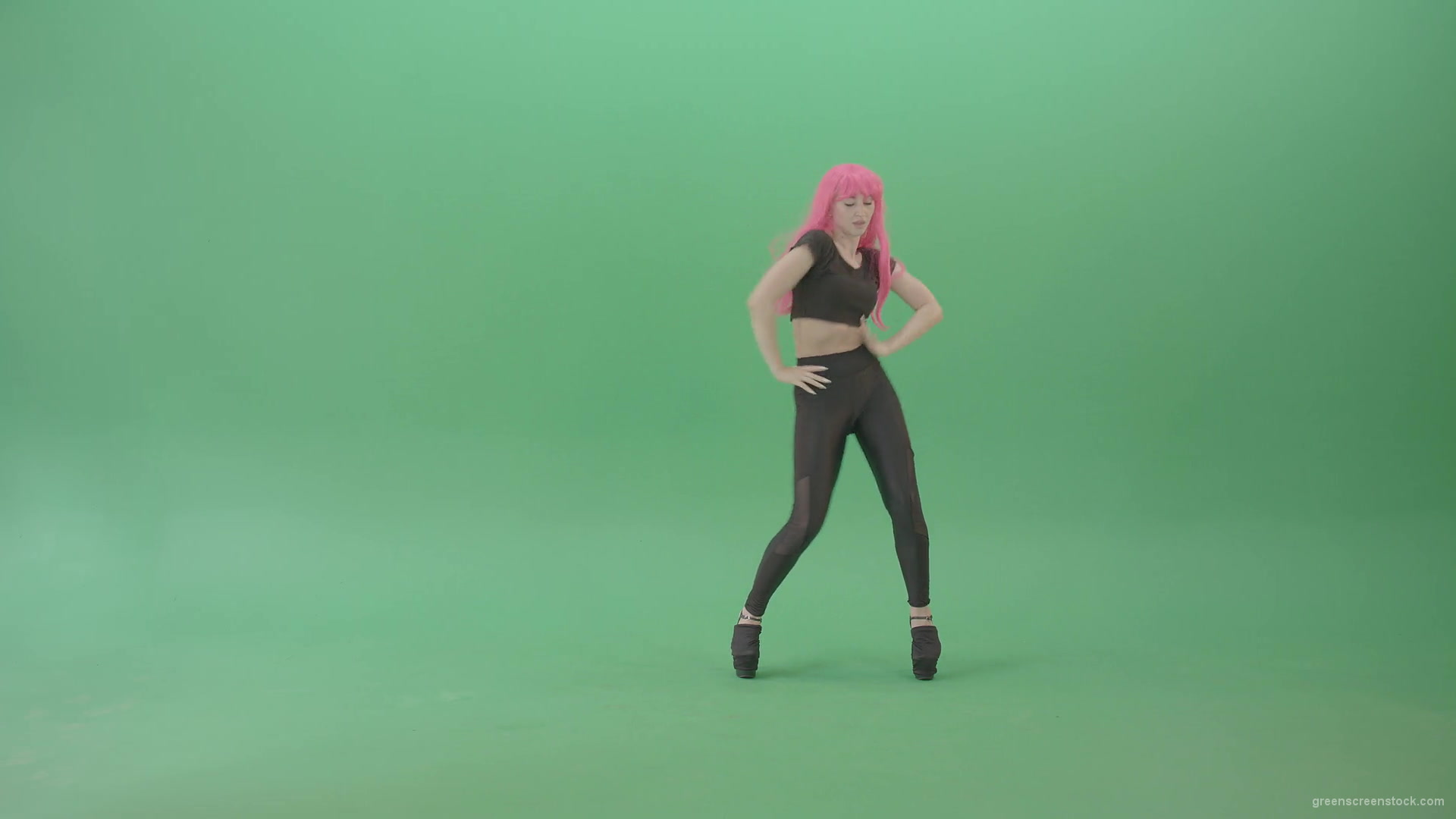 Pink-hair-girl-showing-sexy-moves-dancing-strip-on-green-screen-4K-Video-Footage-1920_007 Green Screen Stock