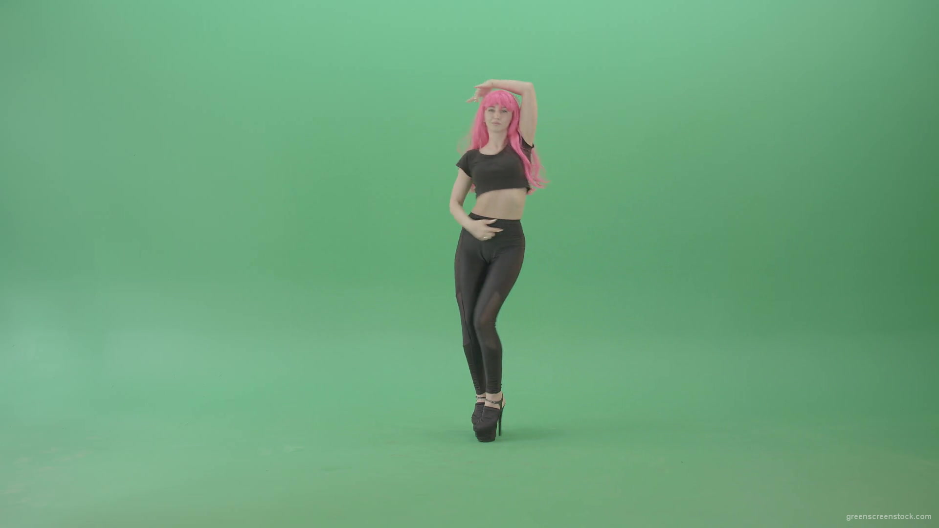 Pink-hair-girl-showing-sexy-moves-dancing-strip-on-green-screen-4K-Video-Footage-1920_008 Green Screen Stock