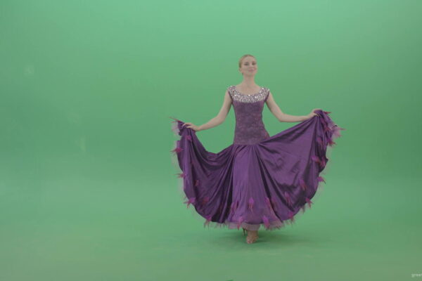 Royal-princess-girl-makes-reverence-and-spinning-in-violet-dress-on-green-screen-4K-Video-Footage-1-1920_009 Green Screen Stock