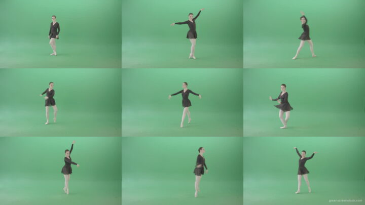 Russian-ballet-dancing-girl-in-black-body-wear-dress-dancing-isolated-on-green-screen-4K-Video-Footage-1920 Green Screen Stock