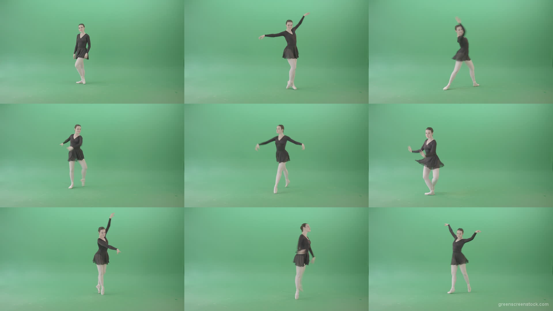 Russian-ballet-dancing-girl-in-black-body-wear-dress-dancing-isolated-on-green-screen-4K-Video-Footage-1920 Green Screen Stock