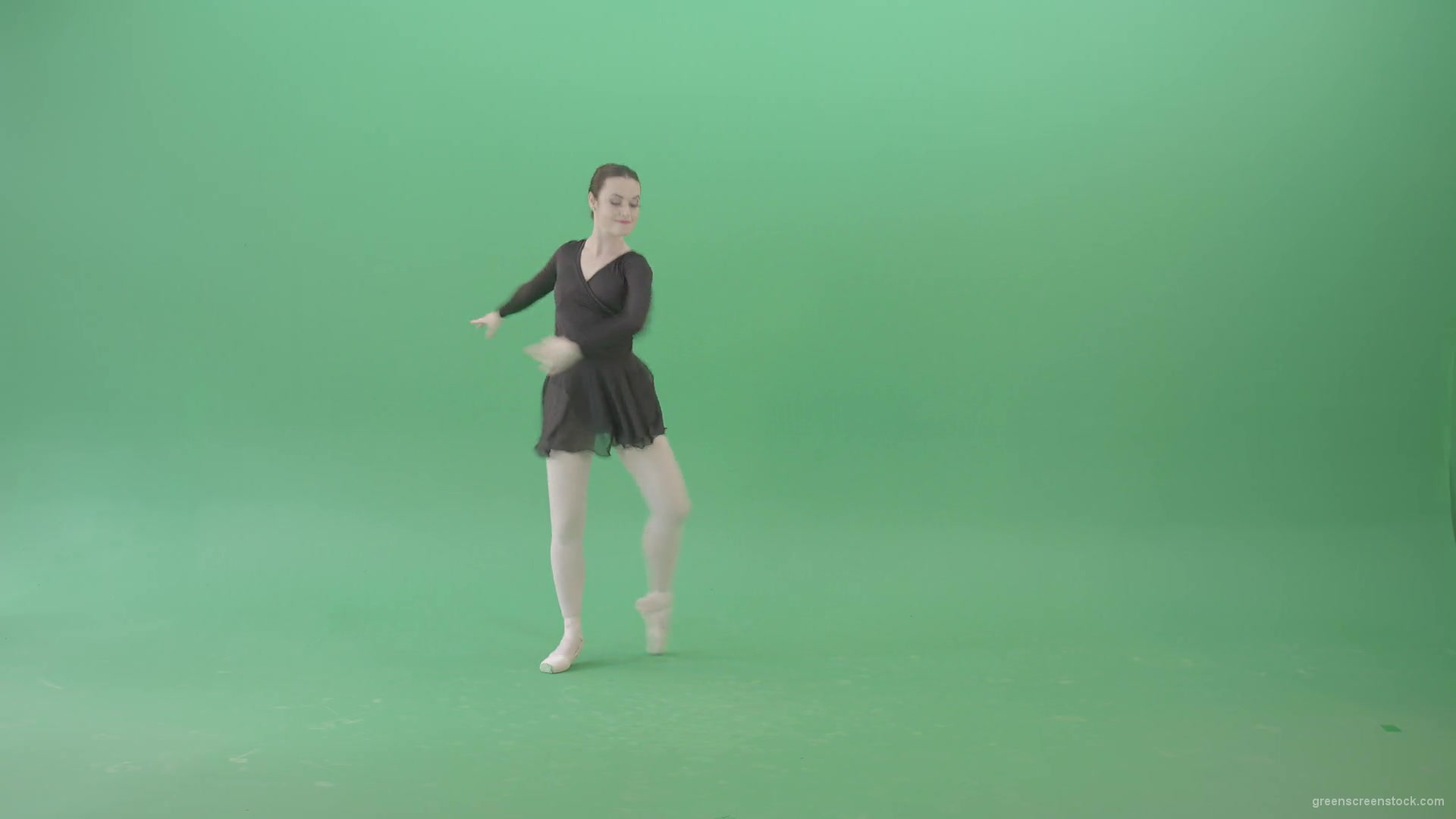 Russian-ballet-dancing-girl-in-black-body-wear-dress-dancing-isolated-on-green-screen-4K-Video-Footage-1920_004 Green Screen Stock