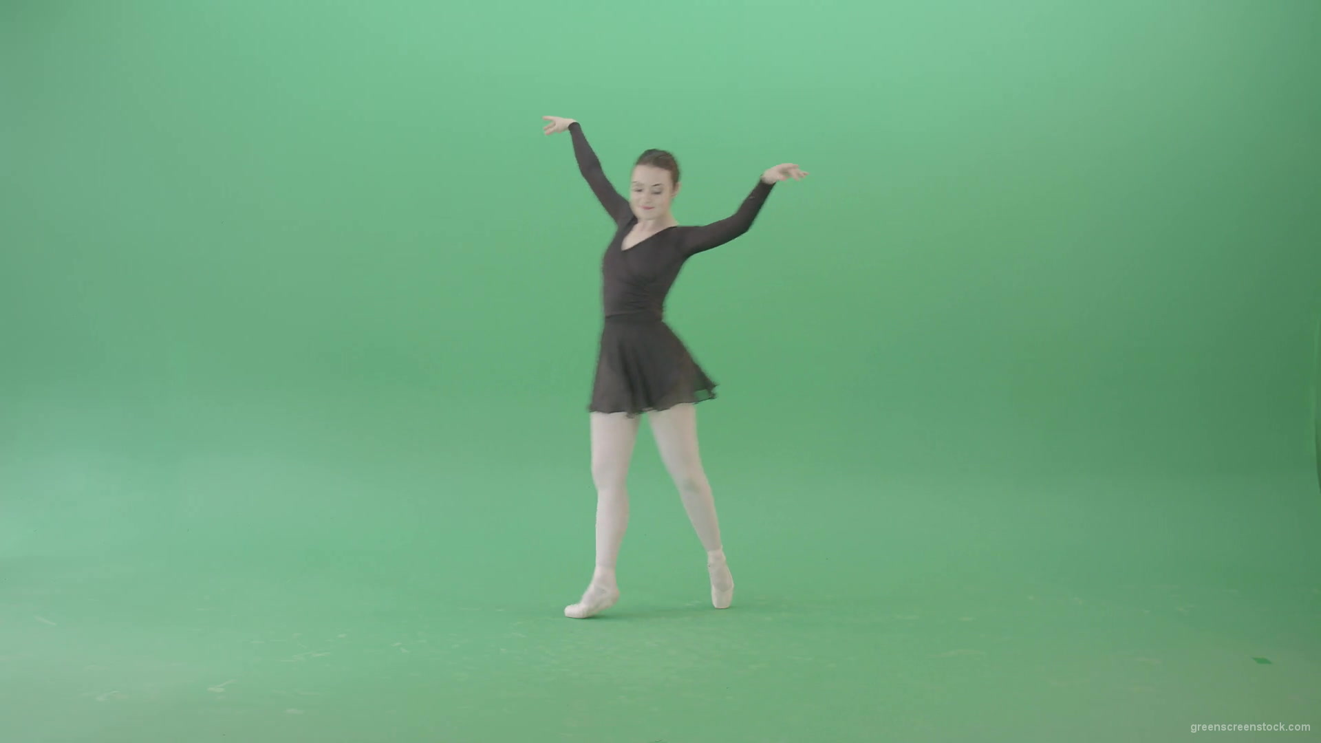 Russian-ballet-dancing-girl-in-black-body-wear-dress-dancing-isolated-on-green-screen-4K-Video-Footage-1920_009 Green Screen Stock