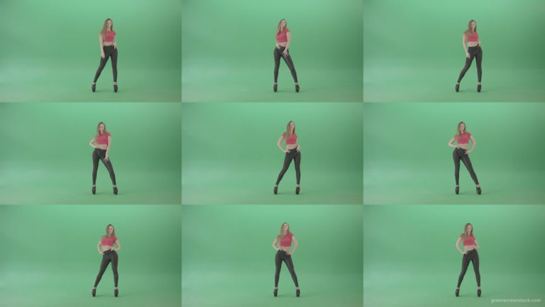 Sexy-Girl-posing-on-green-screen-in-red-t-shirt-4K-Video-Footage-1920 Green Screen Stock