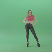 Sexy Girl posing on green screen in red t-shirt 4K Video Footage — 🟢