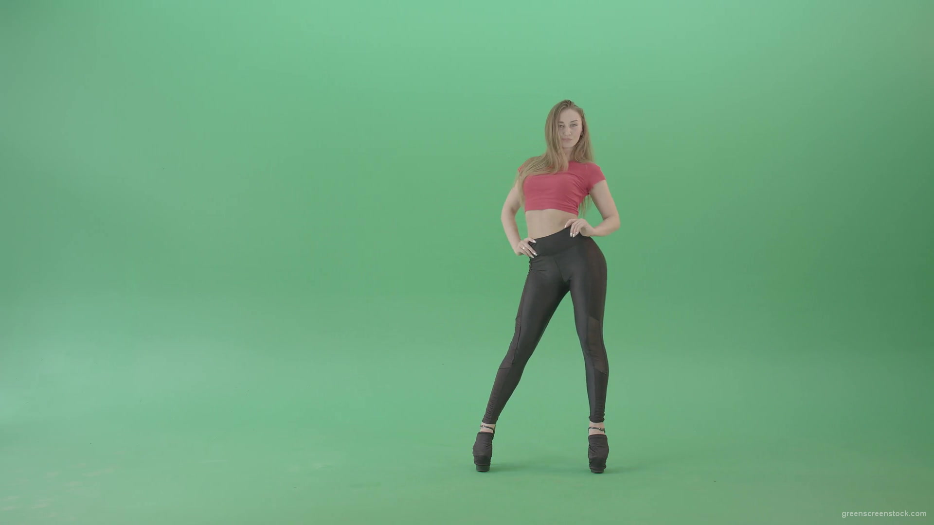 Sexy-Girl-posing-on-green-screen-in-red-t-shirt-4K-Video-Footage-1920_007 Green Screen Stock