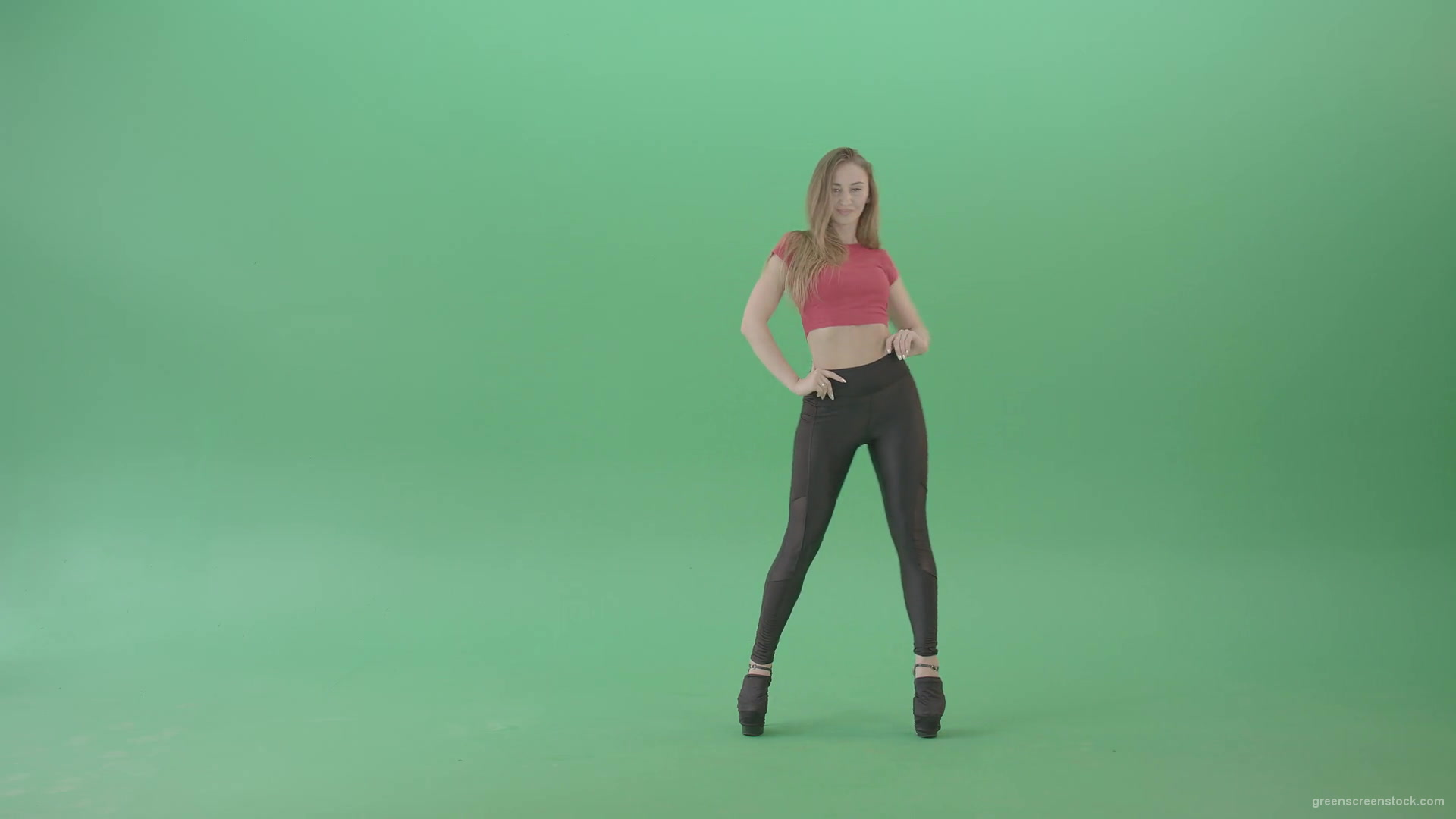 Sexy-Girl-posing-on-green-screen-in-red-t-shirt-4K-Video-Footage-1920_009 Green Screen Stock
