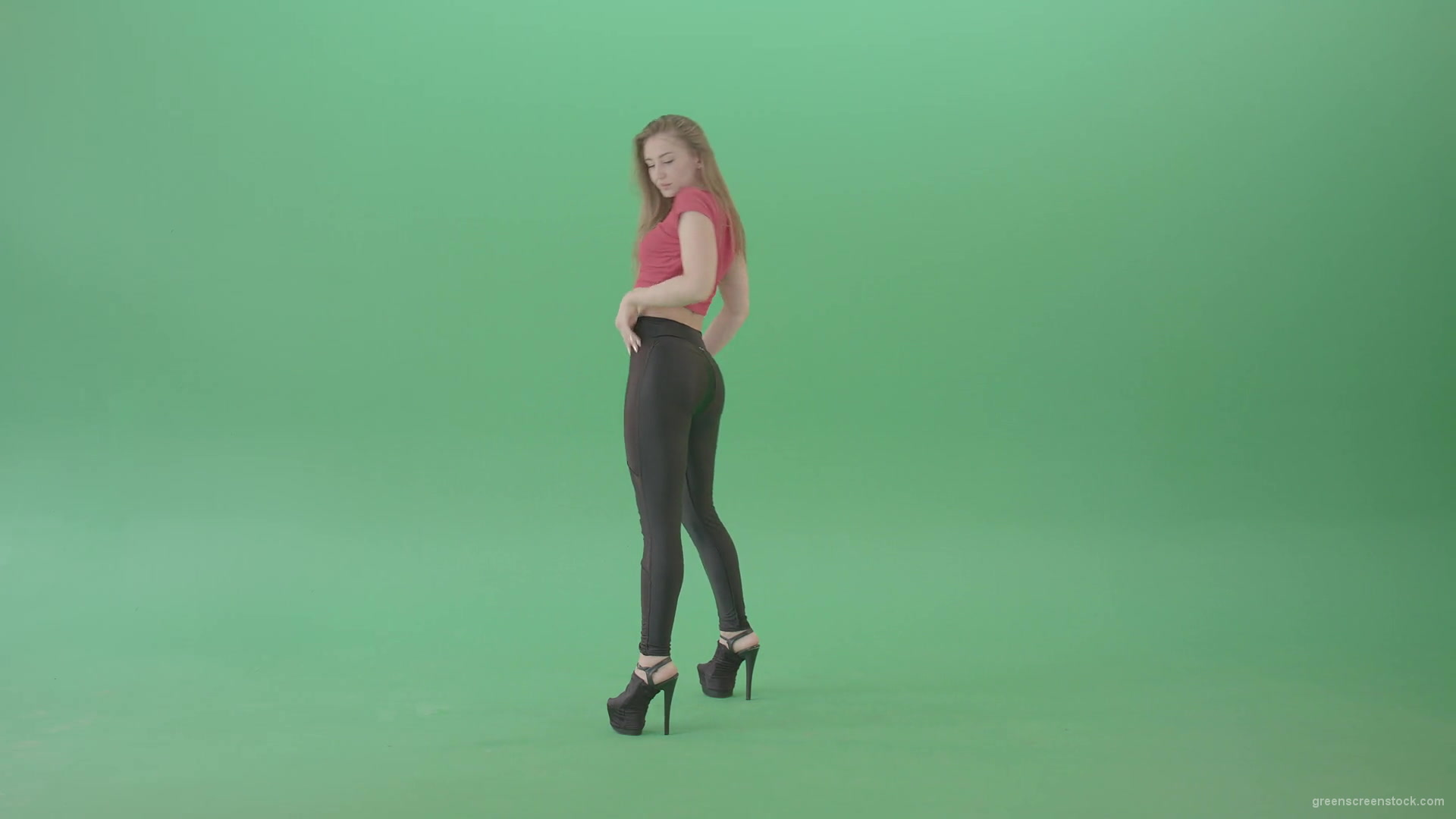 Sexy-posing-girl-showing-buts-and-dancing-on-green-screen-4K-Video-Footage-1920_009 Green Screen Stock