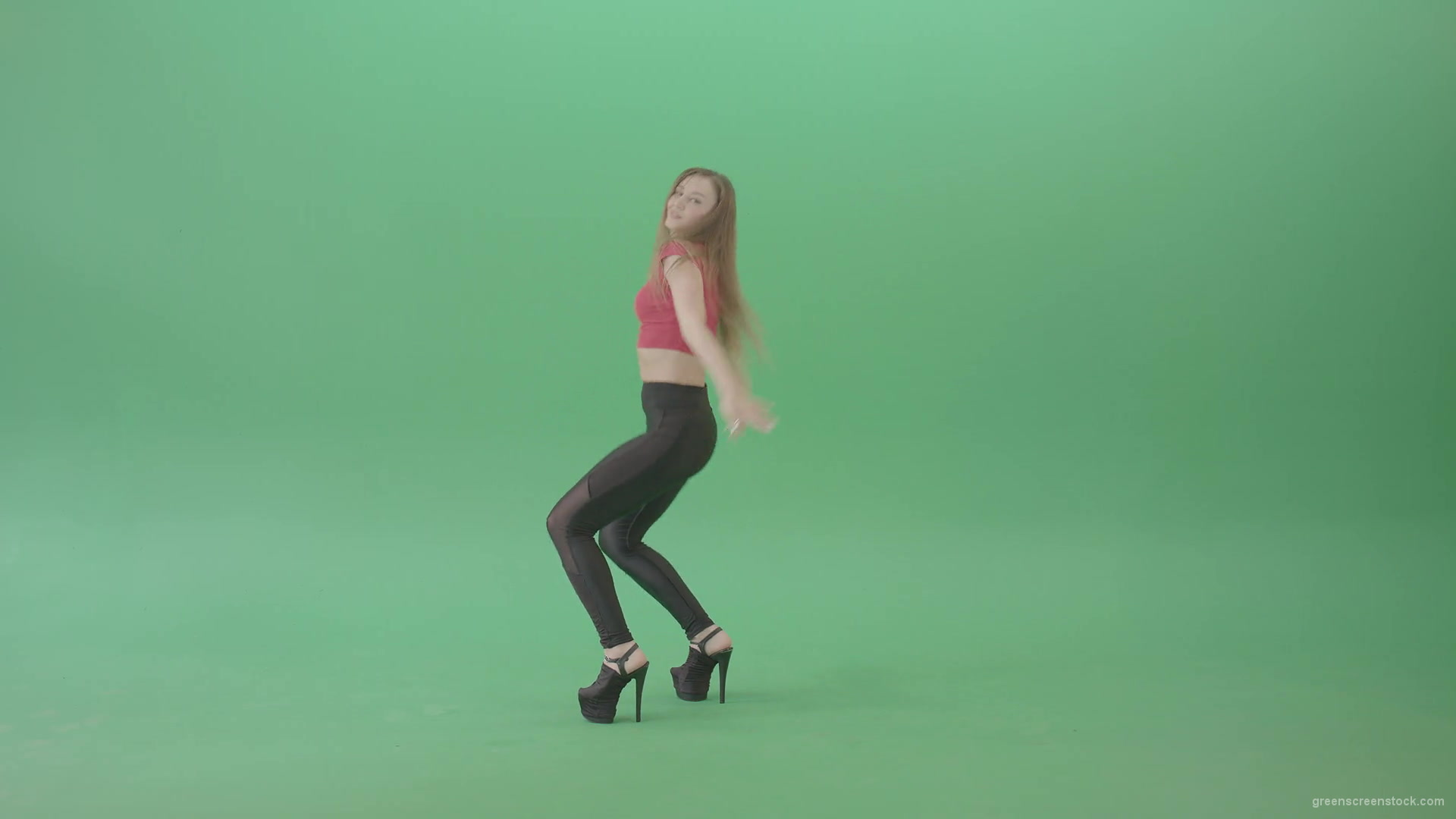 Young-woman-making-squat-on-green-screen-dancing-sexy-moves-4K-Video-Footage-1920_007 Green Screen Stock