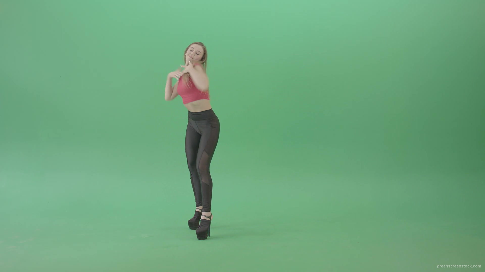 Young-woman-making-squat-on-green-screen-dancing-sexy-moves-4K-Video-Footage-1920_009 Green Screen Stock