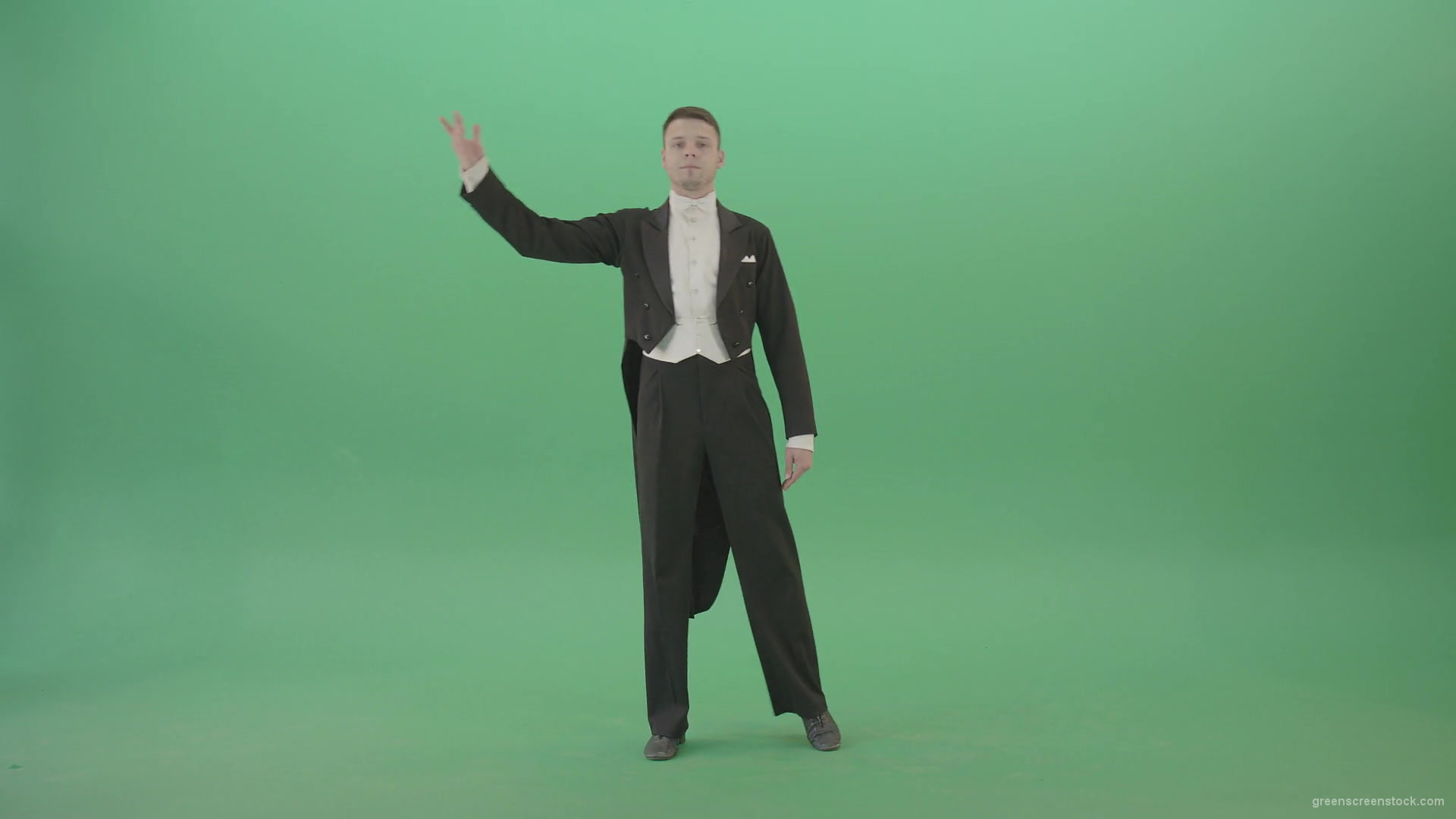 Ballroom-dancing-man-on-green-screen-making-reverence-4K-Video-Footage-1920_007 Green Screen Stock