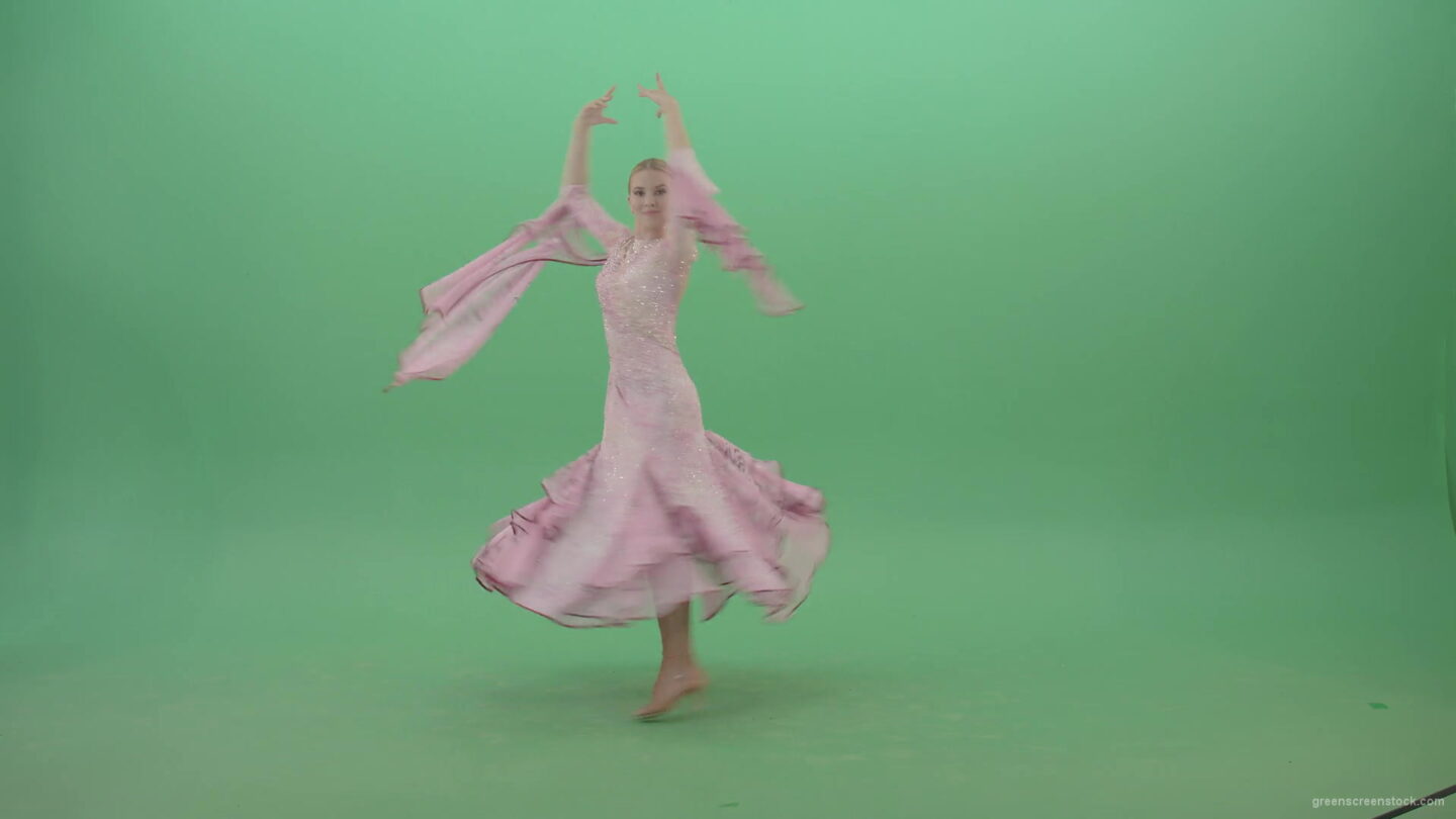 Ballroom-Dancing-Girl-spinning-in-pink-dress-on-green-screen-4K-Video-Footage-1920_007 Green Screen Stock